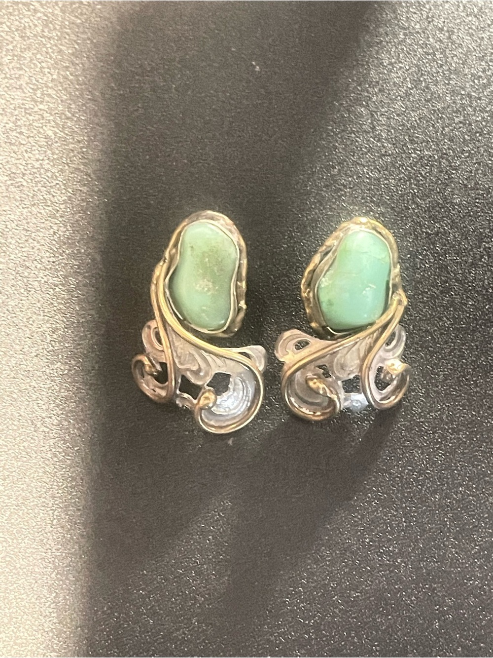 Green Turquoise Swirl Sterling Clip-On Earrings